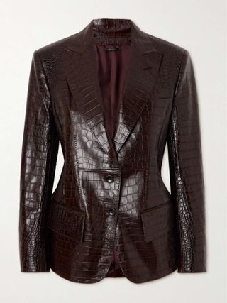 Croc-Effect Leather Jacket