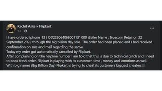Flipkart Cancel iPhone 13 orders