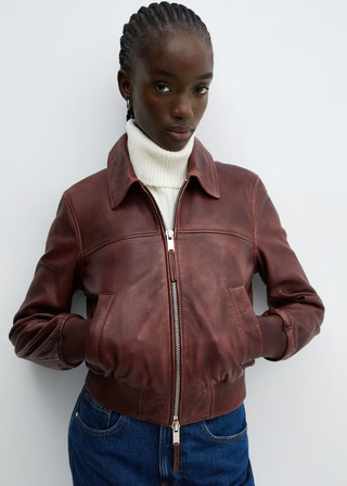 Mango red Leather Jacket