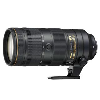 Nikon 70-200mm f/2.8 FL ED VR lens on a white background
