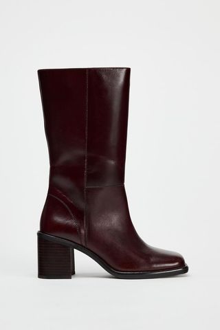 Leather Ankle Boots With Square Toe