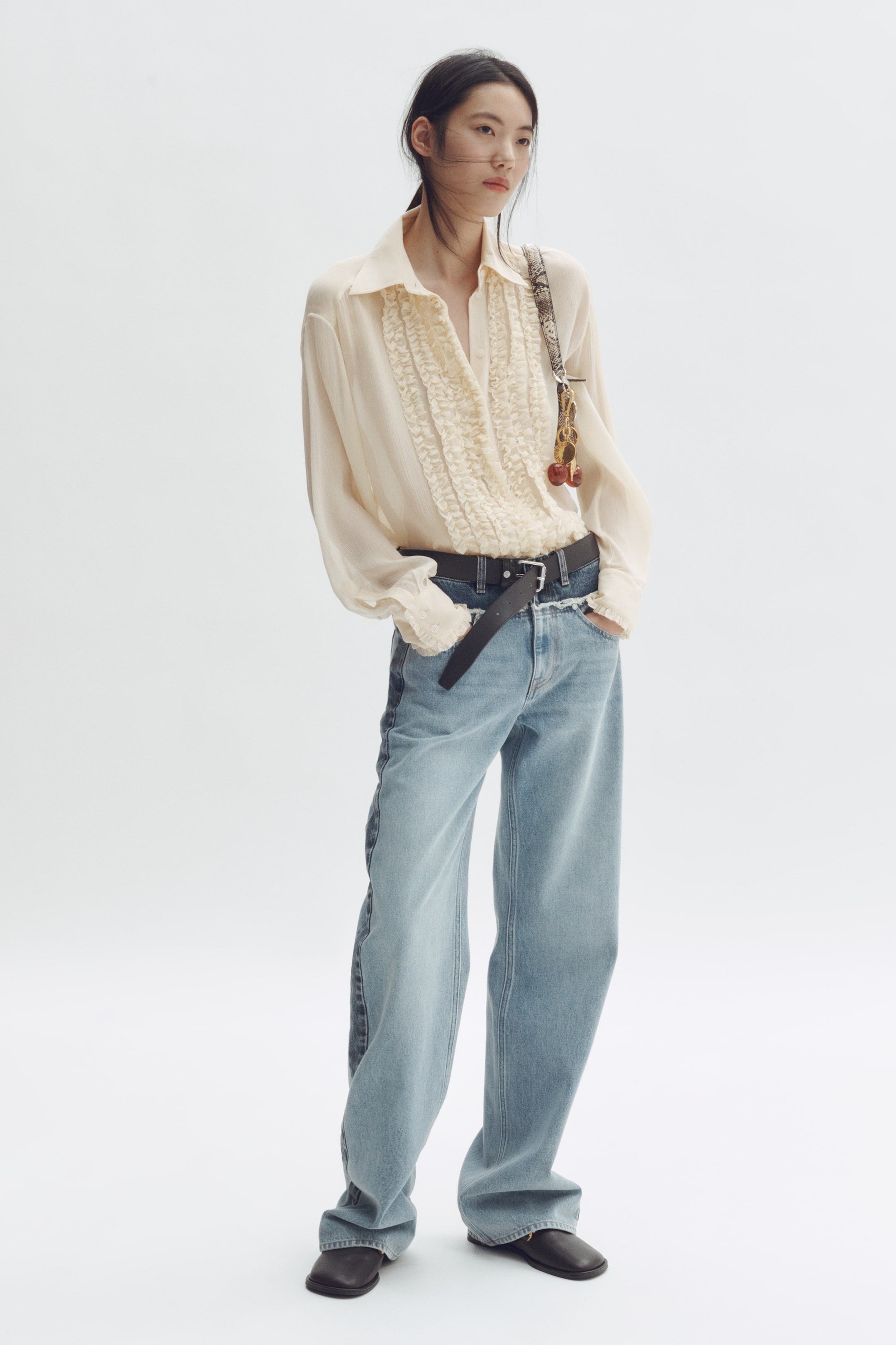 Silk-Blend Ruffled-Bib Blouse