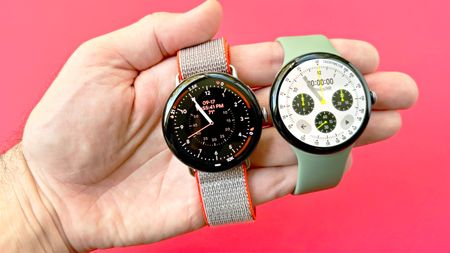 Close-up of the Google Pixel Watch 5 Stephen Curry special edition smartwatch next to the standard Pixel Watch 5 model