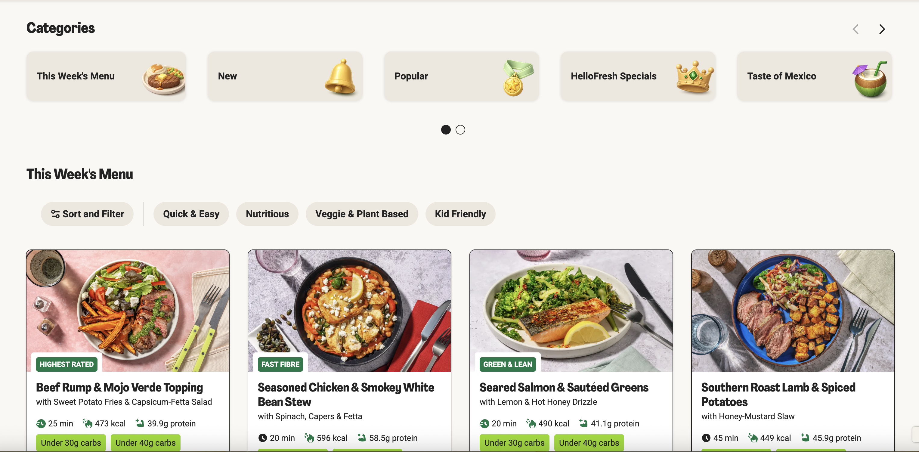 Screenshot of HelloFresh AU menu