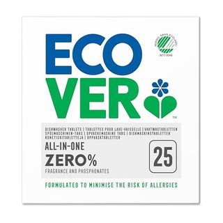 Ecover Zero Dishwasher Tablets, Contains Salt & Rinse Aid, Powerful Cleaning, Fragrance Free, Pack of 1, 25 Tablets