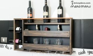 Wine rack with wine bottle and glass