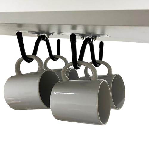 Pmsanzay Mug Cup Holder Under Cabinet Organizer - 2 Pack Self-Adhesive Cup Hooks Coffee Mug Holder,mug Cup Storage Hanger,coffee Bar Accessories for Kitchen, Pantry, Cabinet - No Drilling