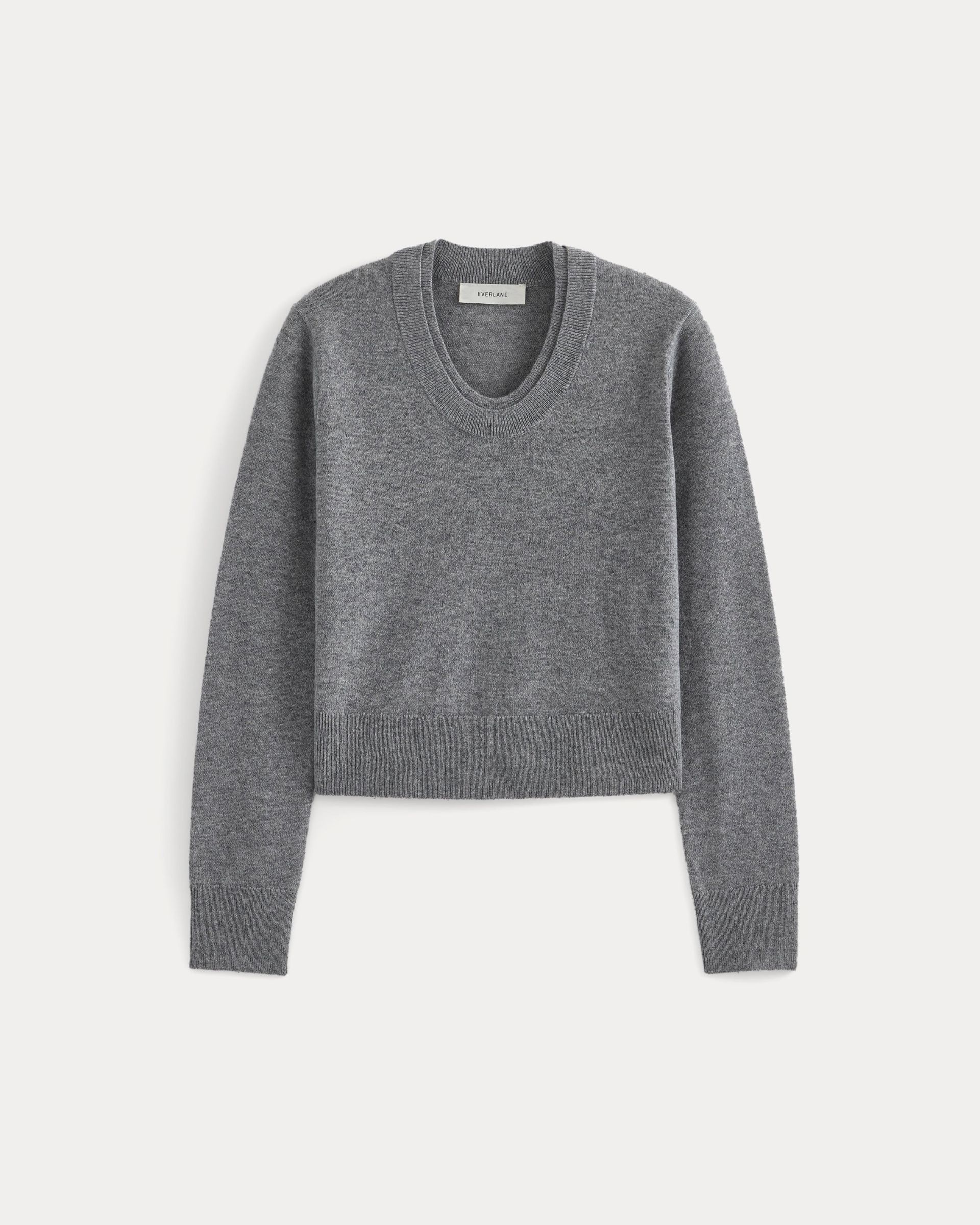 Fine Cashmere Long-Sleeve U-Neck Sweater | Heathered Light Grey - Xxs