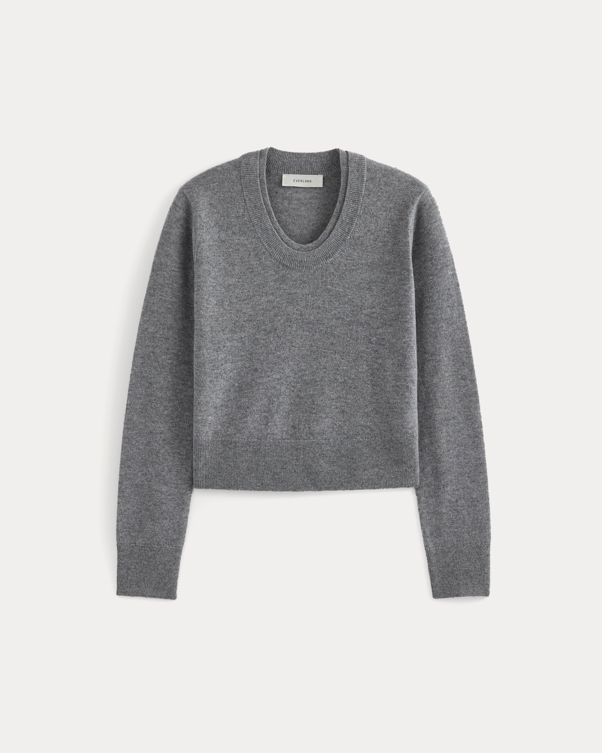 Fine Cashmere Long-Sleeve U-Neck Sweater | Heathered Light Grey - Xxs