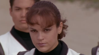 Erin Cahill as Jen, the Pink Ranger in Power Rangers Time Force