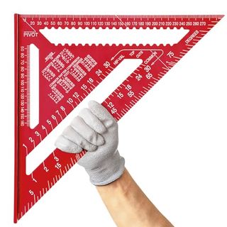 Senbaler 12 Inch/300mm Aluminum Alloy Triangle Ruler, Woodworking Speed Square Metric, Carpenters Square for Angle Measuring Marking (red)