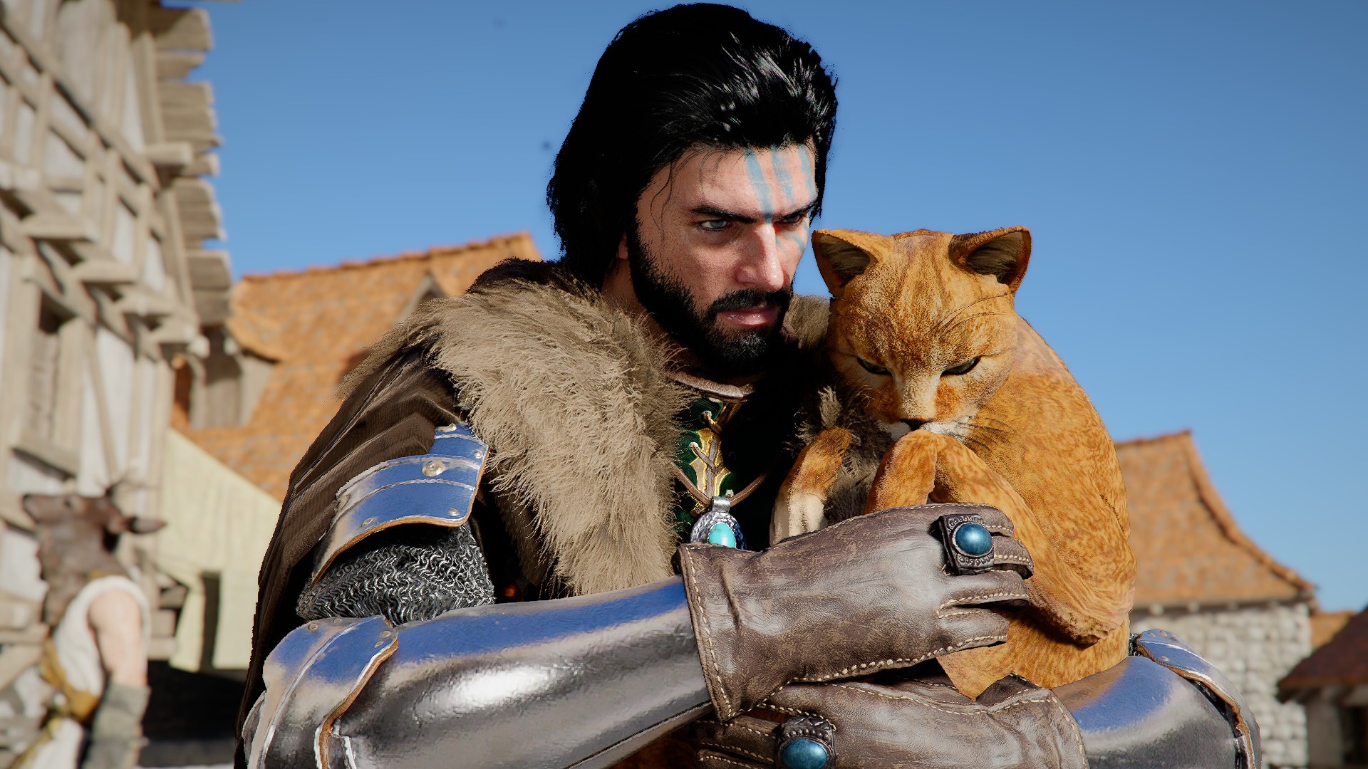 Crimson Desert Kliff holding cat