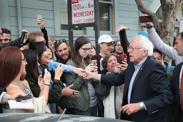 Bernie Sanders greets supporters.