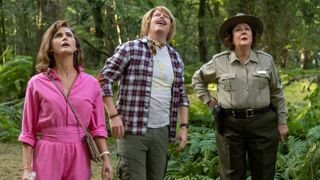 Keri Russell as Sari, Jesse Tyler Ferguson as Peter, and Margo Martindale as Liz in Cocaine Bear