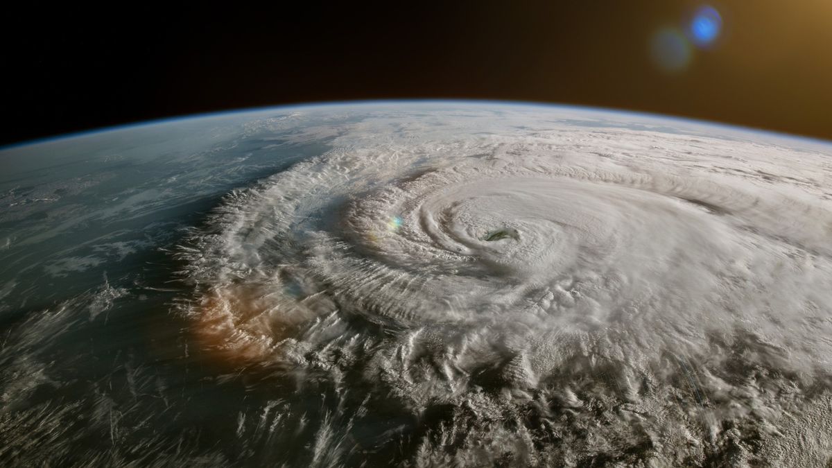 A view from space of a hurricane in the Gulf of Mexico.