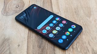 The Poco M3 Pro 5G lying flat on a table