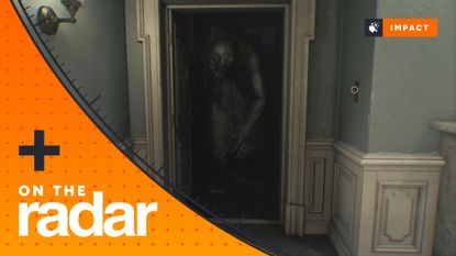 The Girl walks towards Grace from a dark hallways into a well-lit room in the care center in Resident Evil Requiem, with the GamesRadar+ On The Radar branded frame