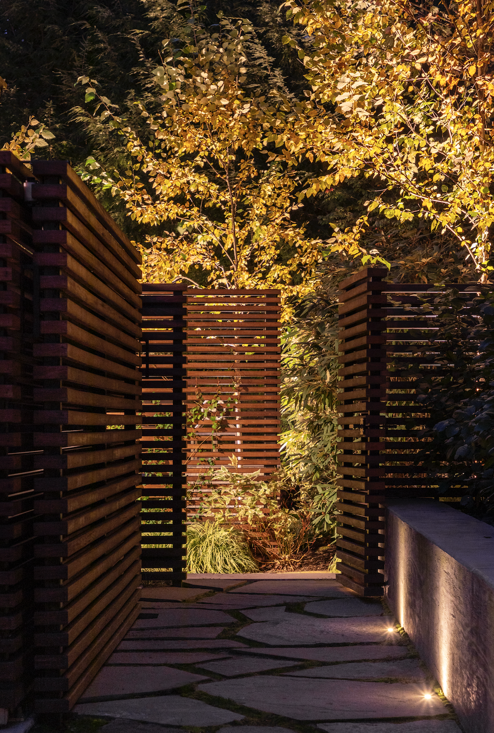 outdoor lighting with fences and pathway