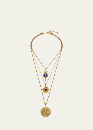 Ben-Amun, 24k Gold Electroplate Triple Charms Necklace