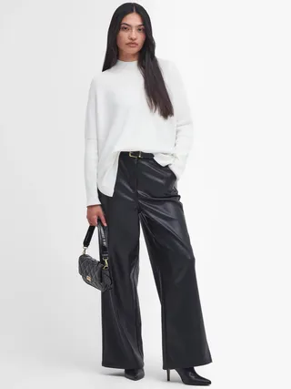 Barbour International Aria Faux Leather Wide Leg Trousers, Black