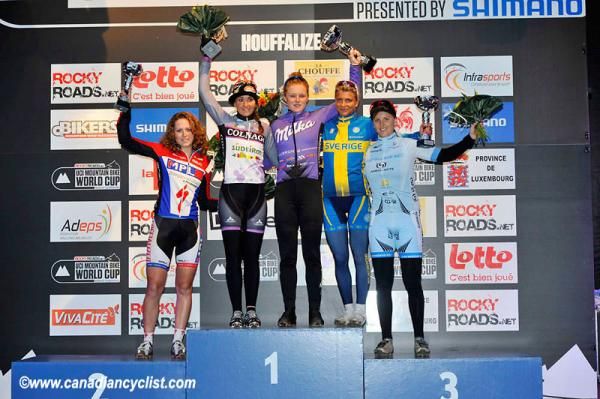 Elite women's elimniator podium: Anne Terpstra, Eva Lechner, Annie Last, Jenny Rissveds, Kathrin Stirnemann