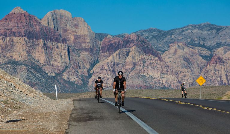 Riders traversing Red Rock Canyon outside Las Vegas, Nevada