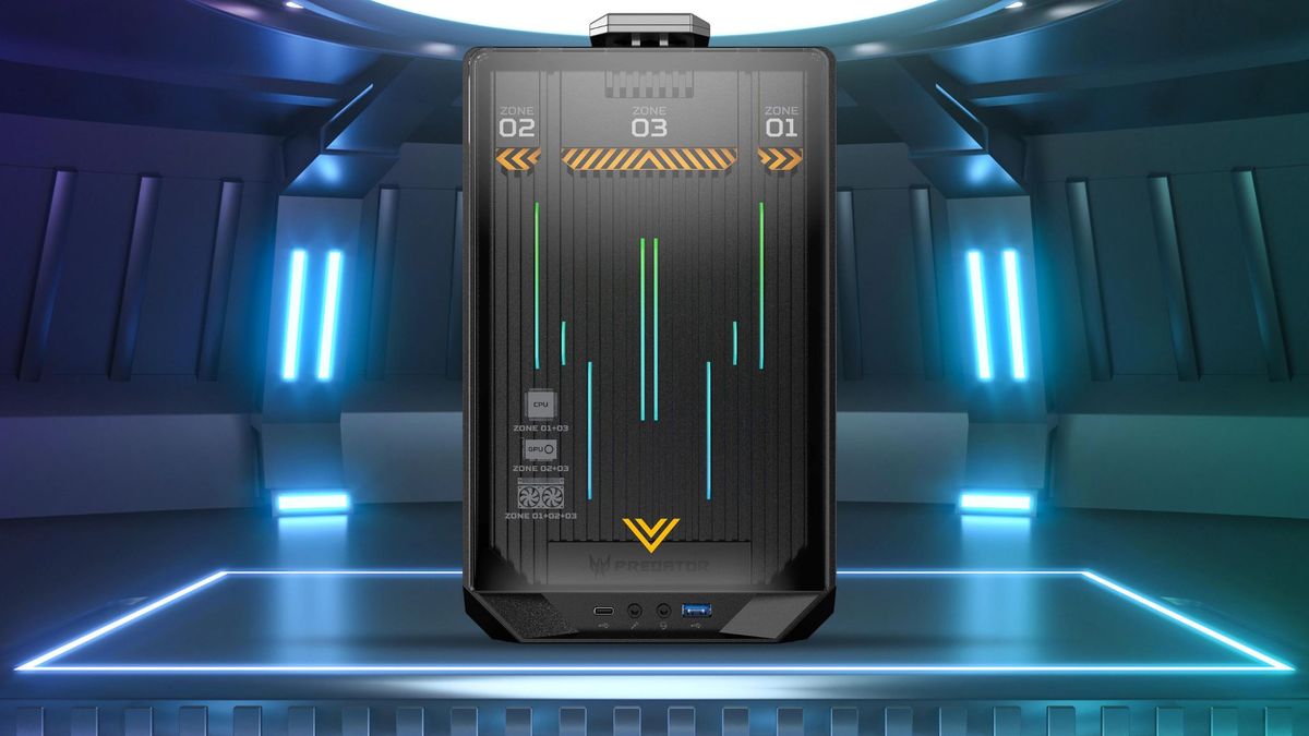 Acer Predator Orion X marketing image showing the front of the chassis