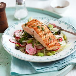 Lightly Smoked Salmon Fillets with Fennel Salad
