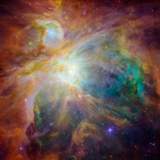 Spitzer data produced this image of baby stars in the Orion nebula.