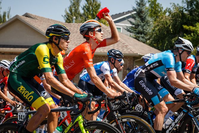 Kyle Murphy (Rally Cycling) pours water on his head on the day's hot climb on stage 3 of the 2018 Tour of Utah