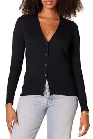 Amazon Essentials Women's Lightweight V-Neck Cardigan Sweater (available in Plus Size), Black, Small