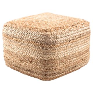 Jute square pouf with braided cord design