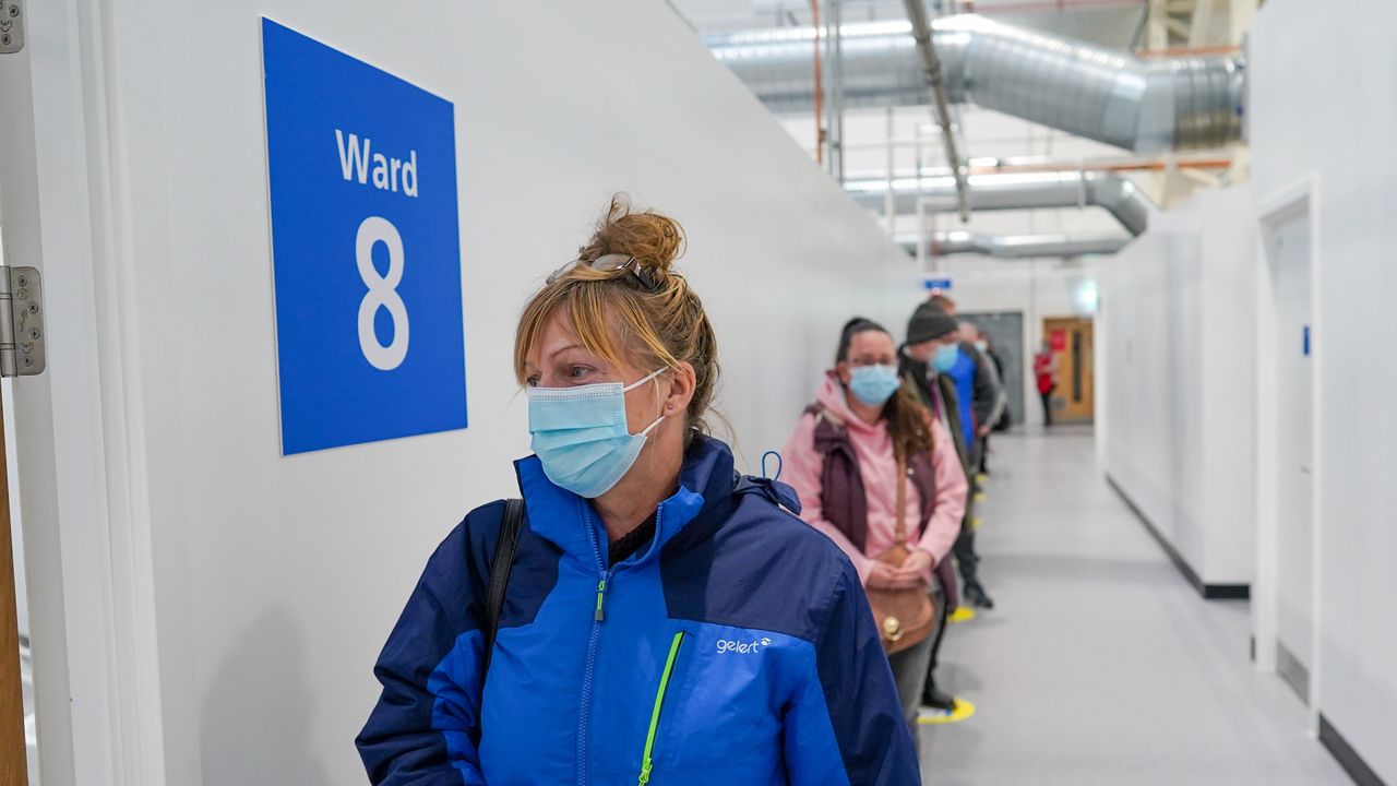 Patients at the NHS Nightingale North East wait to receive their Covid vaccinations