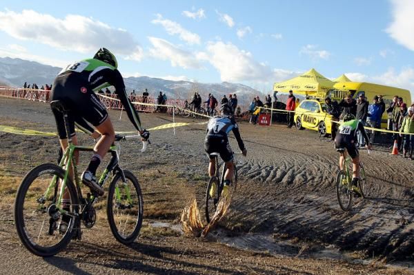 The top three riders make there way onto the last lap.
