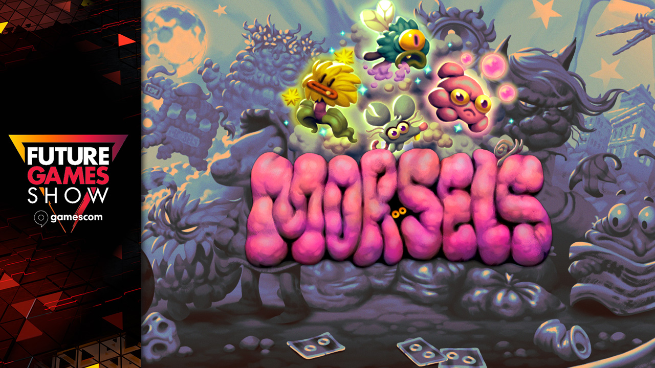 Morsels key art and logo featuring mouse and other morsels with future games show logo