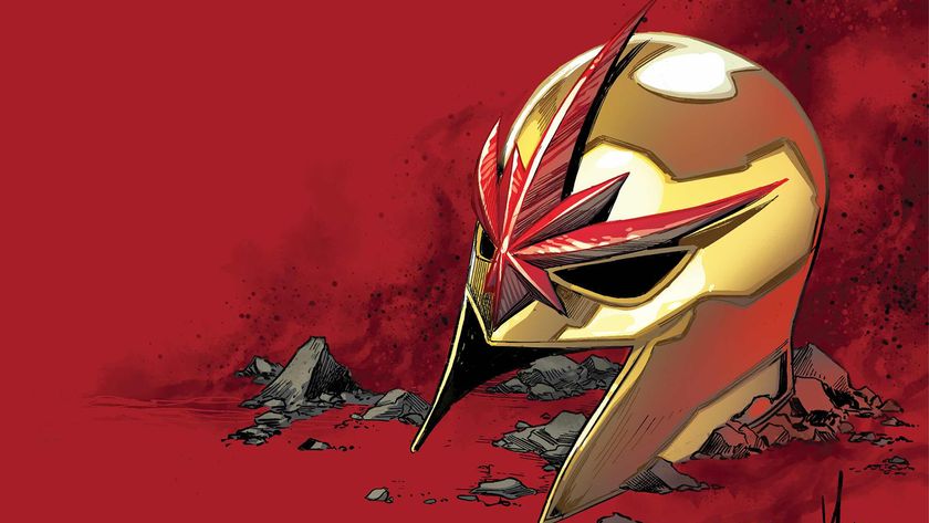 Nova&#039;s helmet sitting among rubble