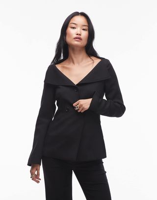 Arket Sculpted Waist Blazer With Off Shoulder in Black