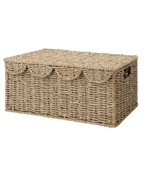 Handwoven Wicker Basket with Scalloped Lid