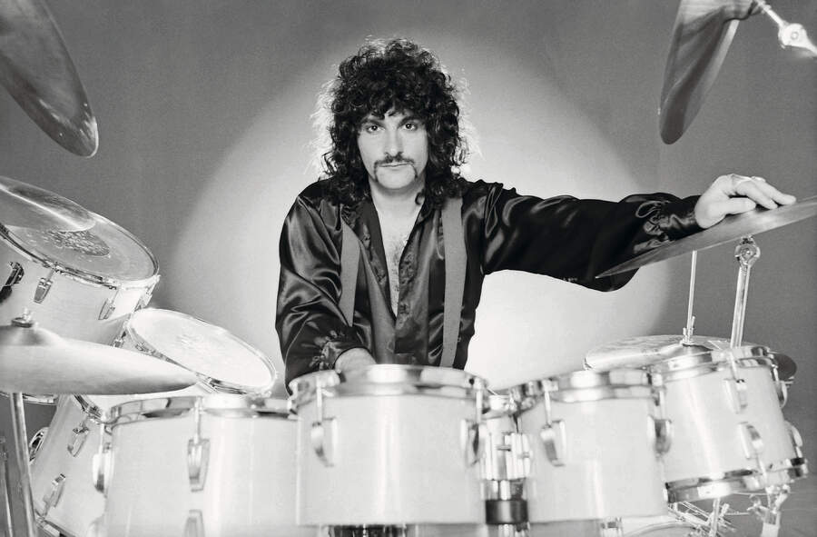 Carmine Appice pictured behind his drum kit