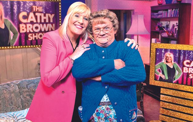 Cathy with Mrs Brown. All Round to Mrs Brown&#039;s is on Saturday 26th May