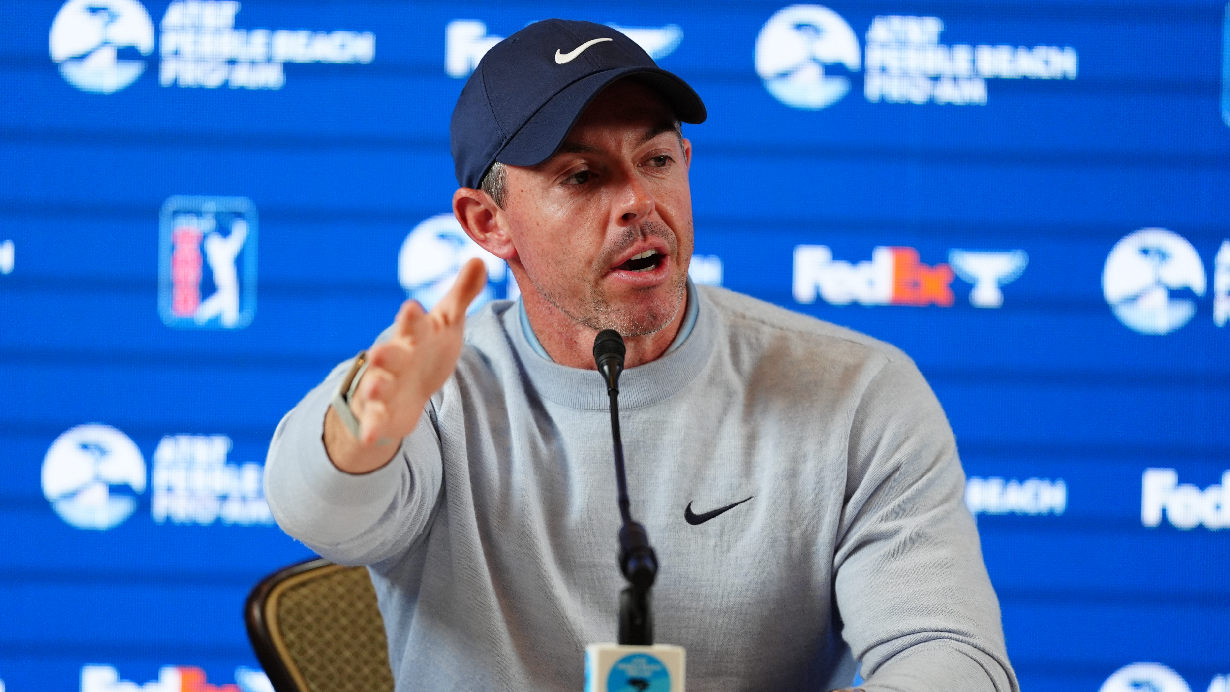 Rory McIlroy talks to the press before the AT&amp;amp;T Pebble Beach Pro-Am