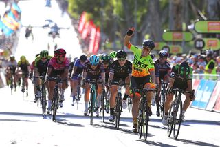 Chloe Hosking (Ale Cipollini) wins in Adelaide on the Santos Women's Tour.