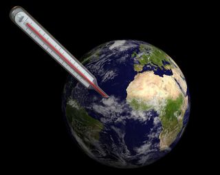 earth and thermometer showing increasing global surface temperatures