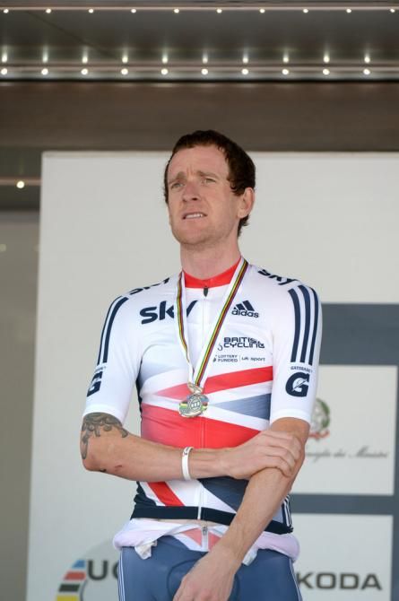 Bradley Wiggins (Great Britain) with the silver medal at the 2013 time trial Worlds