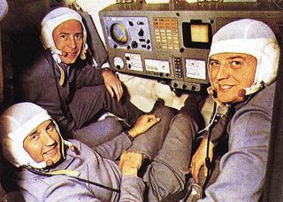 The crew of the Soyuz 11, shown here during practice, was killed during their return to Earth from the Salyut 1 space station.