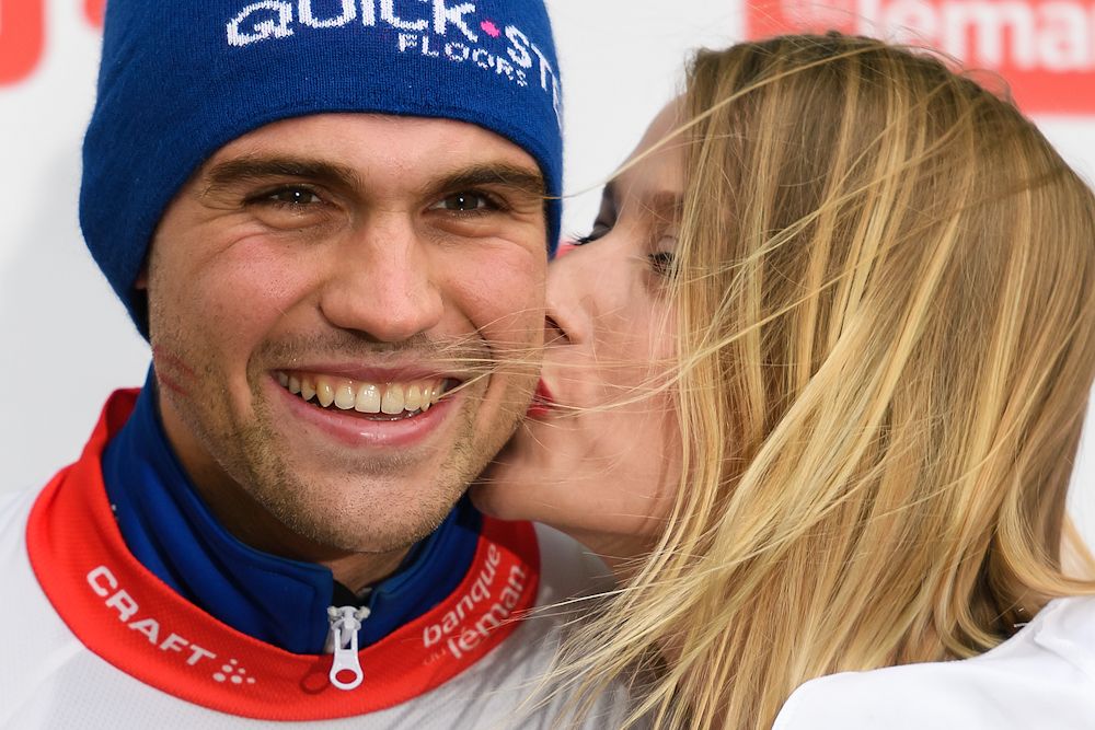 Maximilian Schachmann (Quick-Step Floors) during the podium ceremony after the second stage of Tour de Romandie