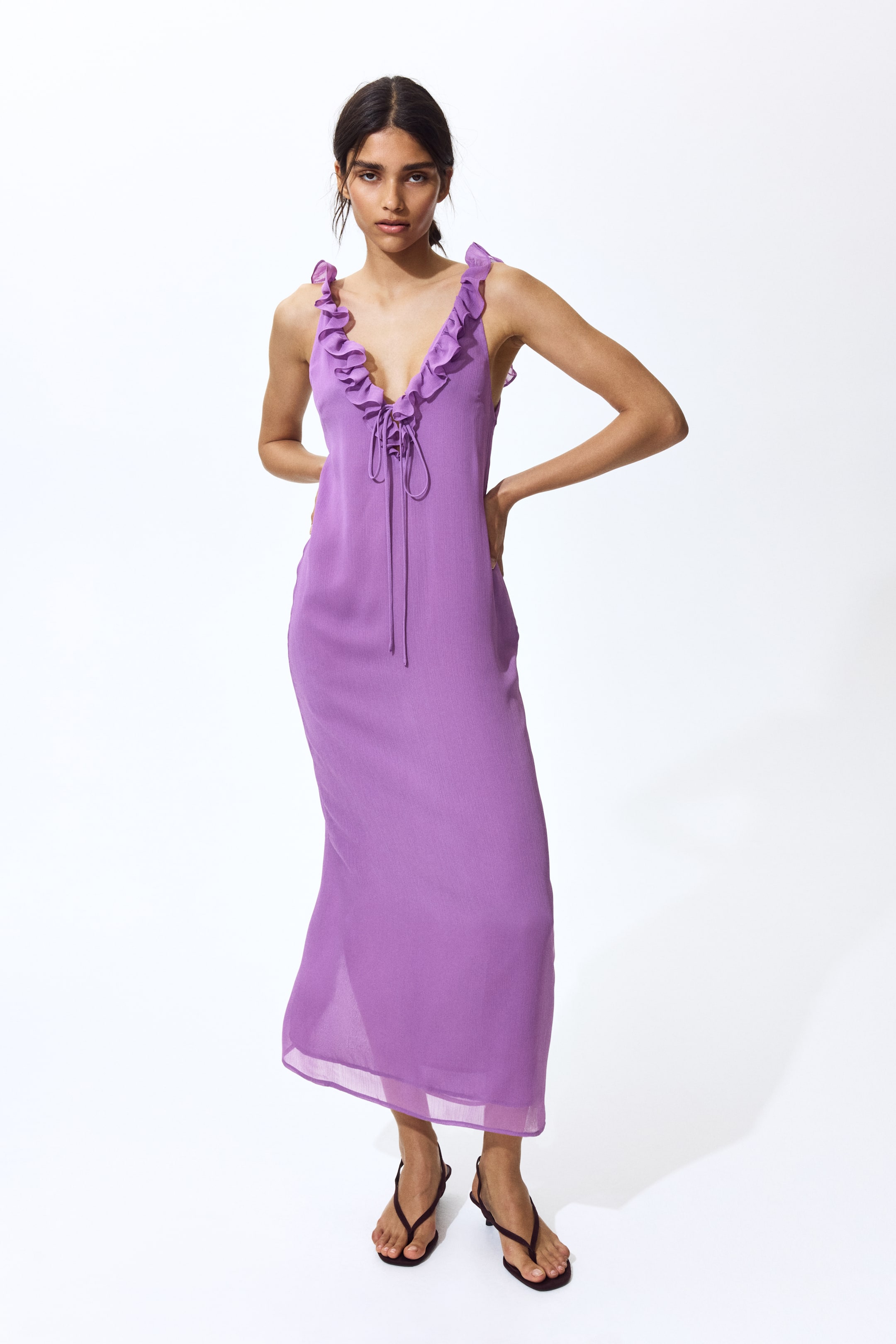 Frill-Trimmed Crinkled Dress