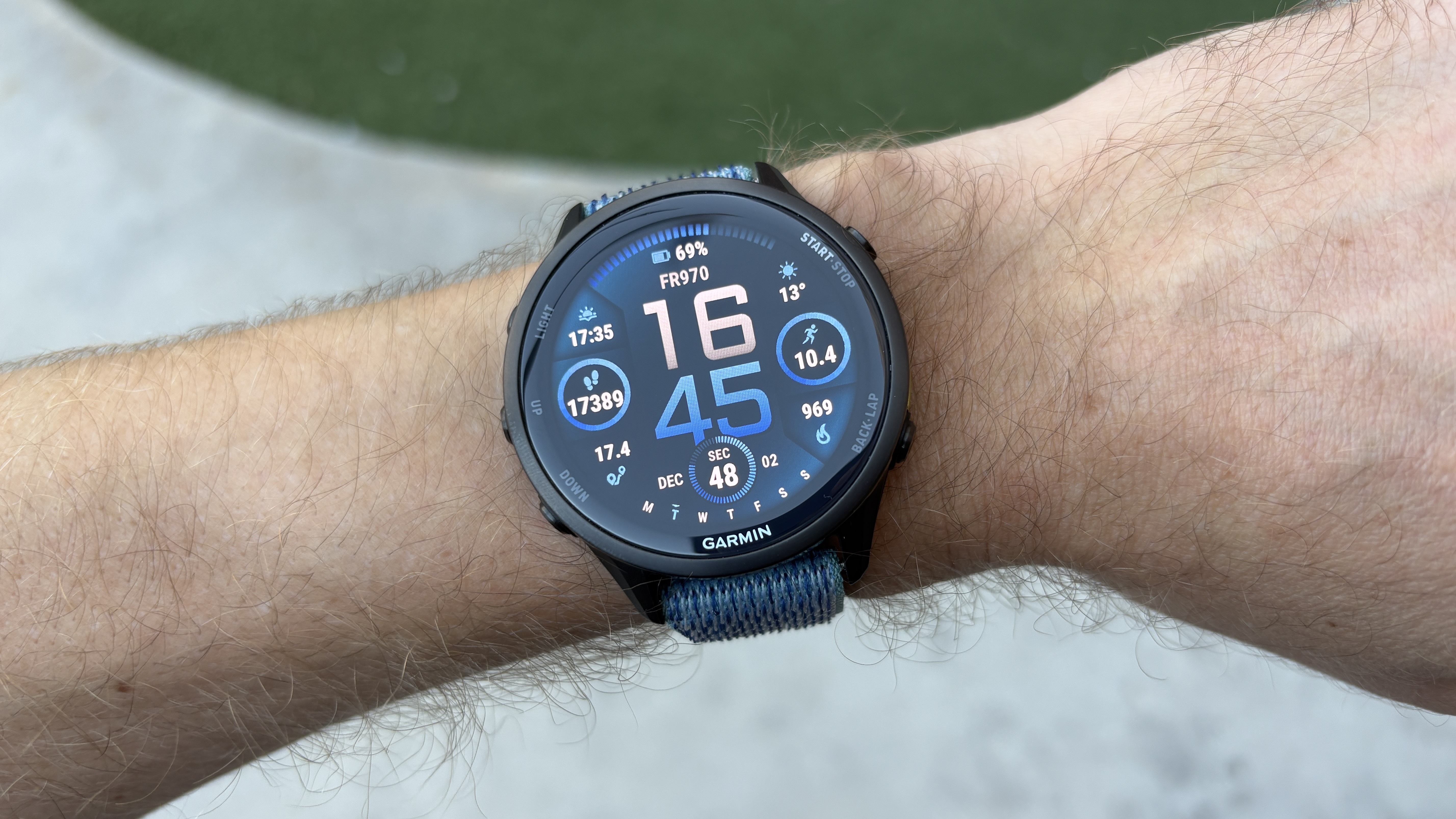 Garmin Forerunner 970 on man&#039;s wrist