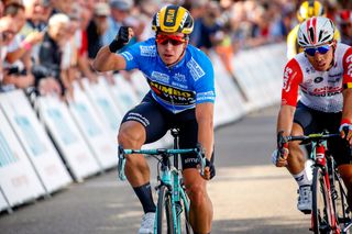Dylan Groenewegen celebrates winning stage 2 at the ZLM Tour