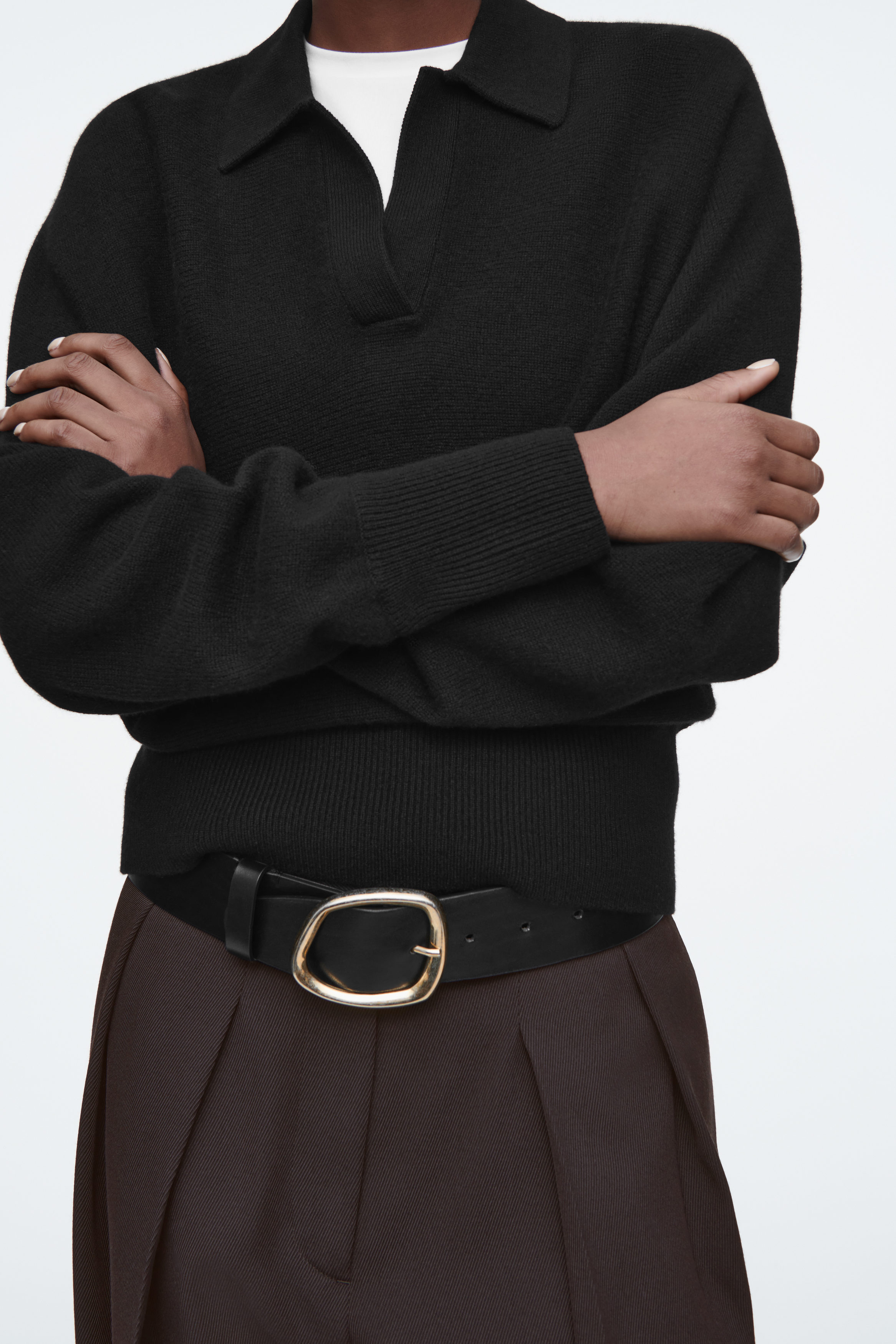 Batwing-Sleeve Wool Polo Sweater